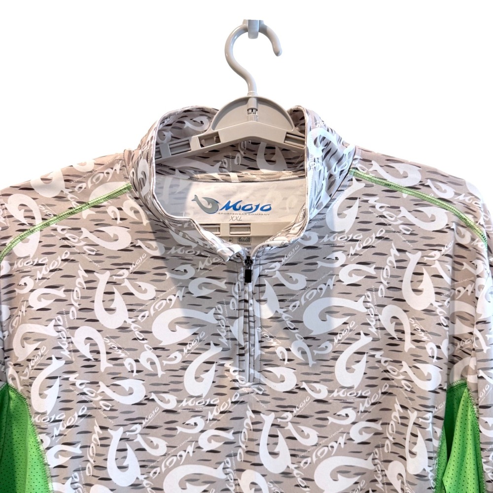 Mojo Sportswear 1/4 Zip Fishing Shirt UPF‎ 50 Grey Green Hook Print Mens XXL